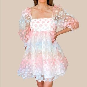 Purple & Blue 3D Floral Babydoll Dress